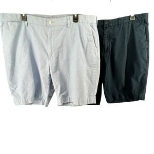 Polo Ralph Lauren 2 Shorts Mens Size 40 Blue & Navy Cotton Chino‎ Flat Front